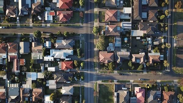 aerial view of suburban neighborhood