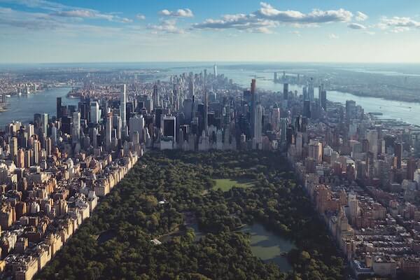aerial view of NYC and central park