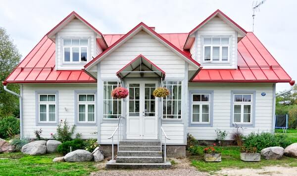 white house with a red roof