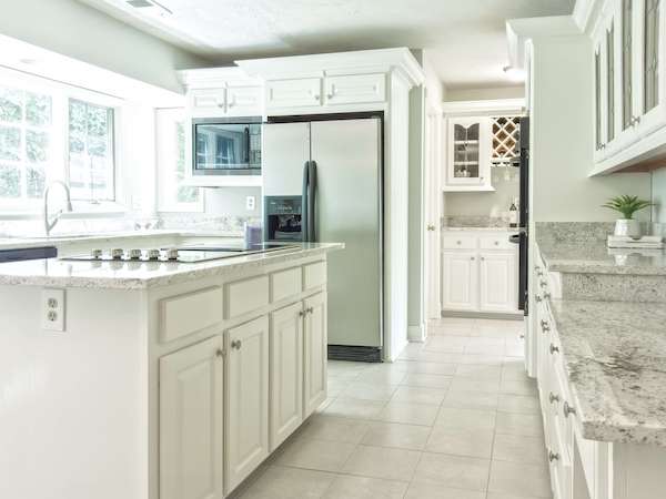 white and granite kitchen