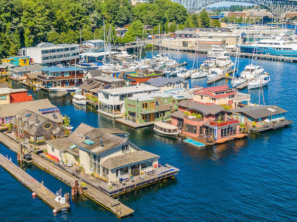 aerial view of Seattle floating homes