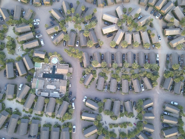 Aerial view of a planned community complex